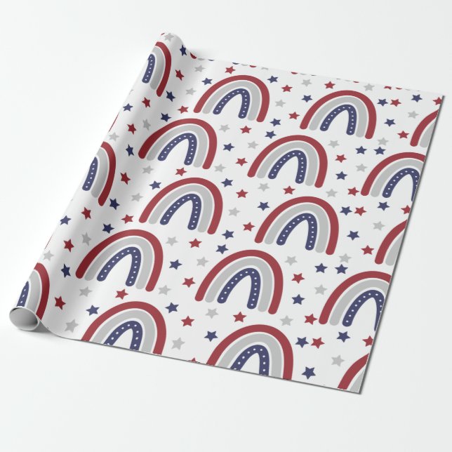 Papier Cadeau Étoiles arc-en-ciel patriotiques et papier envelop (Déroulé)