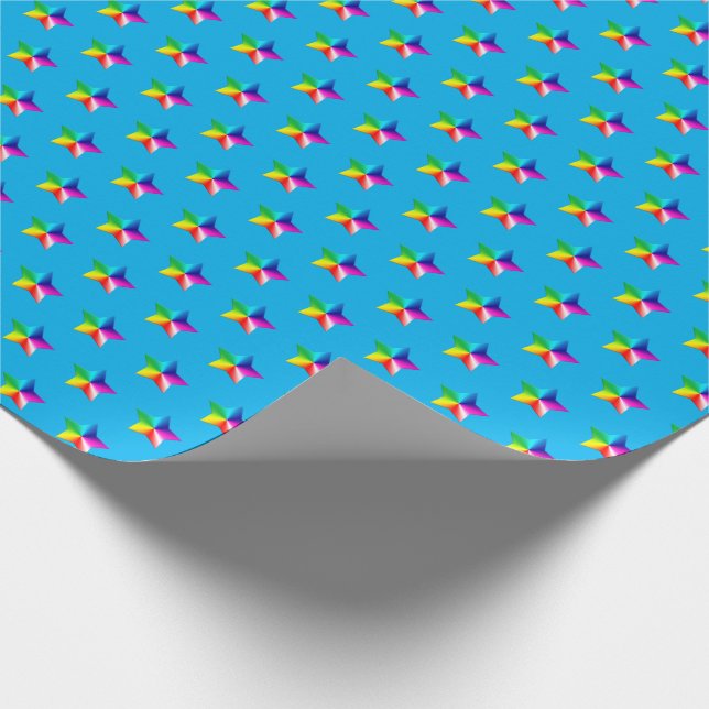 Papier Cadeau étoiles arc-en-ciel sur bleu aqua (Coin)