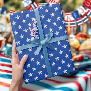 Papier Cadeau Étoiles argentées étoilées sur fond bleu marine Am
