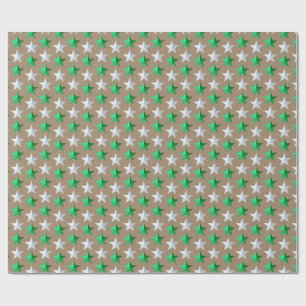 Papier Cadeau Étoiles blanches brillantes et vertes de Kraft rus