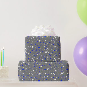 Papier Cadeau Étoiles bleues et blanches sur gris