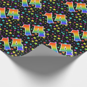Papier Cadeau Étoiles colorées + Motif "14" d'arc-en-ciel