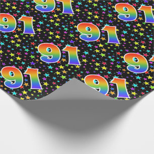 Papier Cadeau Étoiles colorées + Motif "91" d'arc-en-ciel