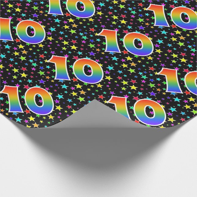 Papier Cadeau Étoiles colorées + Motif arc-en-ciel "10" N° d'évé (Coin)