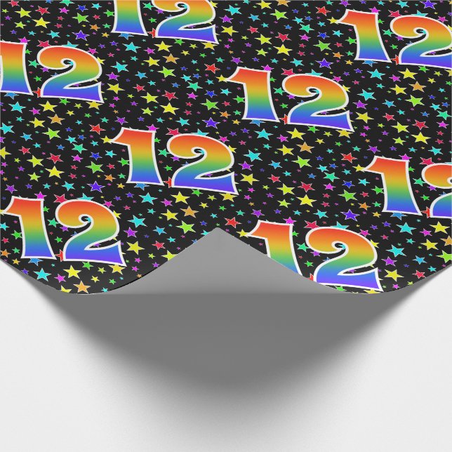 Papier Cadeau Étoiles colorées + Motif arc-en-ciel "12" N° d'évé (Coin)