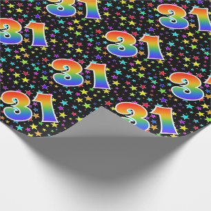 Papier Cadeau Étoiles colorées + Motif arc-en-ciel "31" N° d'évé