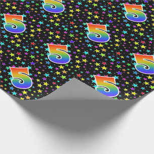 Papier Cadeau Étoiles colorées + Motif arc-en-ciel "5" N° événem