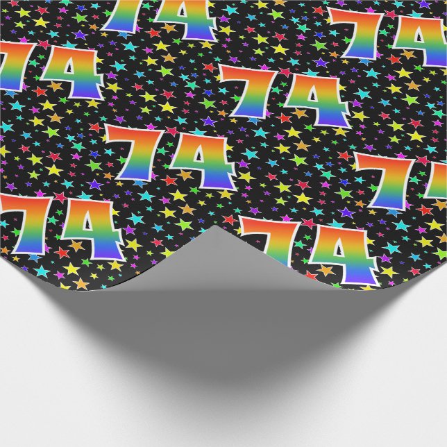 Papier Cadeau Étoiles colorées + Motif arc-en-ciel "74" N° d'évé (Coin)