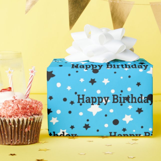 Papier Cadeau Etoiles D'Anniversaire Sur Aqua (Fête d'anniversaire)
