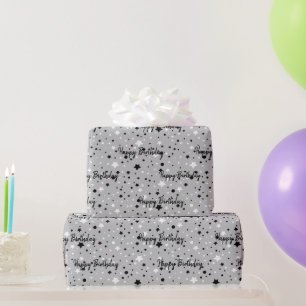 Papier Cadeau Étoiles D'Anniversaire Sur Papier Gris