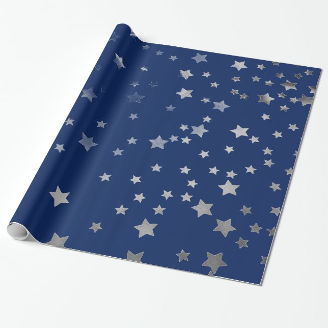 Papier Cadeau Étoiles d'argent (Déroulé)