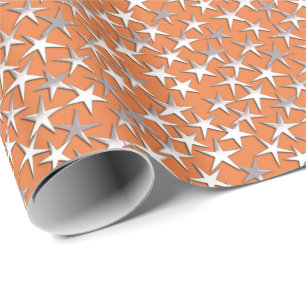 Papier Cadeau Étoiles d'argent sur cuivre
