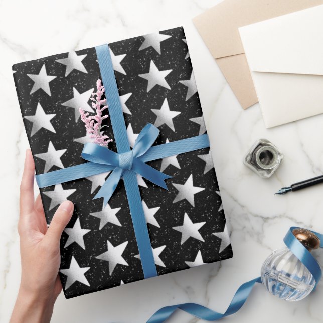 Papier Cadeau Étoiles de fête en argent (Cadeaux)