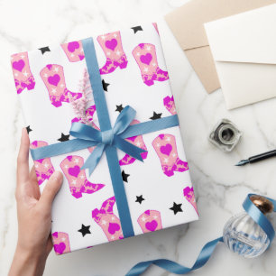Papier Cadeau Étoiles de fille moderne rose fille Boots occident