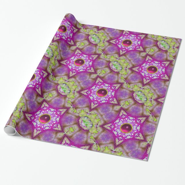 PAPIER CADEAU ÉTOILES DE FUCHSIA ROSE ABSTRAITES AVEC GEMS (Déroulé)