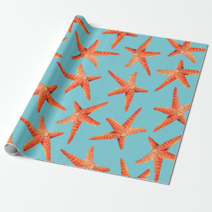 Papier Cadeau Étoiles de mer oranges rouges côtières nautique