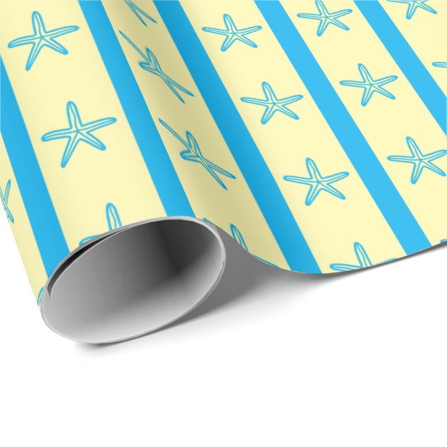 Papier Cadeau Étoiles de mer & Rayures audacieuses Anniversaire  (Coin rond)