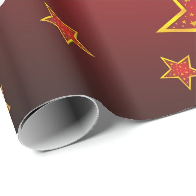 Papier Cadeau Étoiles de Noël de luxe Santa Claus Red Faux Gold (Coin rond)