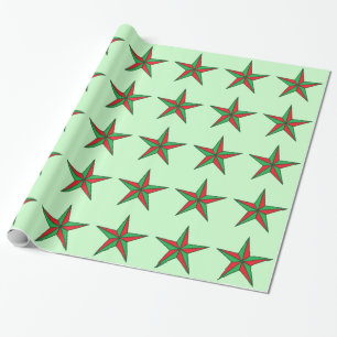 Papier Cadeau Étoiles de Noël nautiques sur vert pâle
