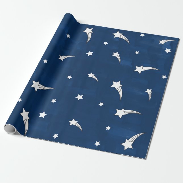 Papier Cadeau Etoiles de tir Aquarelle bleu marine (Déroulé)