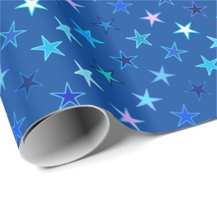 Papier Cadeau Etoiles de Twinkings modernes, bleu Cobalt et turq
