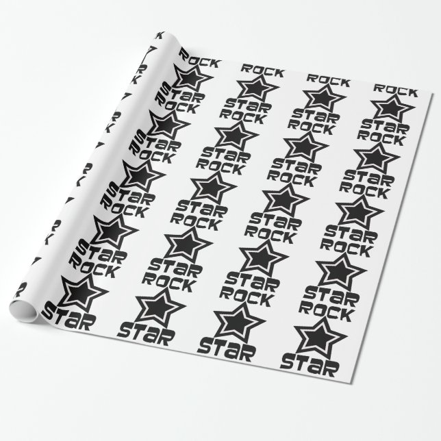 Papier Cadeau Étoiles de vedette du rock, noires et blanches, (Déroulé)