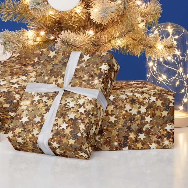 Papier Cadeau Étoiles d'étincelles d'or (Vacances)