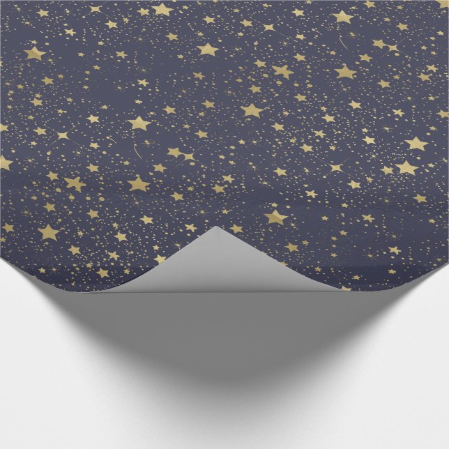 Papier Cadeau Étoiles dispersées de bleu marine d'or (Coin)