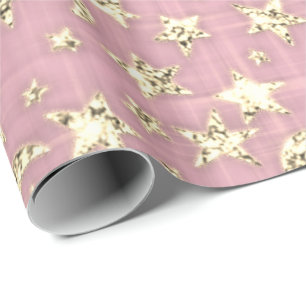 Papier Cadeau Étoiles d'or brillant Lune rose pastel Sky Black