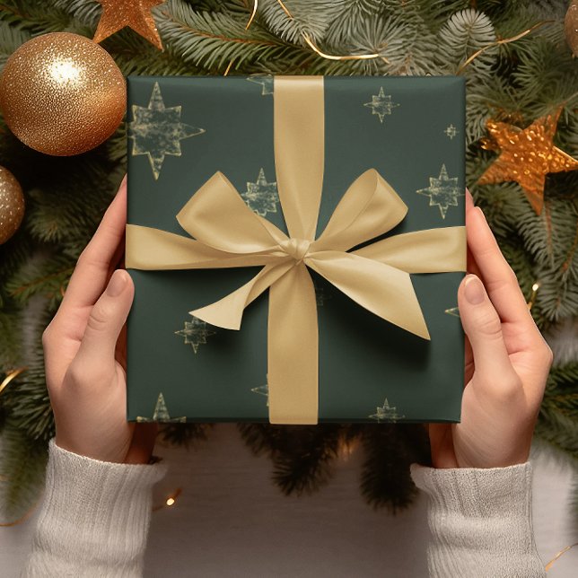 Papier Cadeau Étoiles d'or | Deep Green | Cadeaux de Noël (Créateur téléchargé)