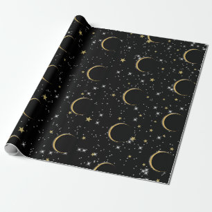 Papier Cadeau Étoiles d'or noir Fête d'anniversaire Magie de la