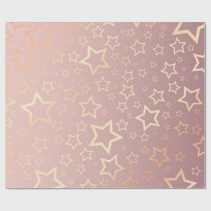 Papier Cadeau étoiles d'or opulentes sur motif rose