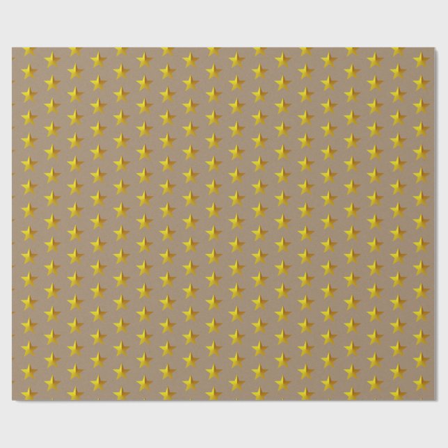 Papier Cadeau Étoiles d'or rustiques Kraft (Plat)