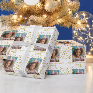 Papier Cadeau Étoiles Dorées Faux Paillettes Anniversaire Enfant
