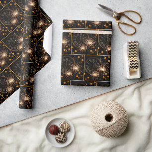 Papier Cadeau Étoiles du Nouvel An sur une horloge de minuit
