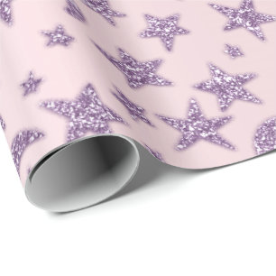 Papier Cadeau Étoiles Et Lune Bleu Rose Marine Lavande Étincelan