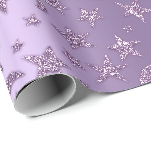 Papier Cadeau Étoiles Et Lune Sparkly Lavender Violet Violet Vio (Coin rond)