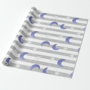 Papier Cadeau Étoiles et lunes grises et bleues
