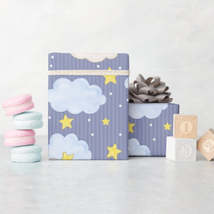 Papier Cadeau Étoiles et nuages célestes bleus