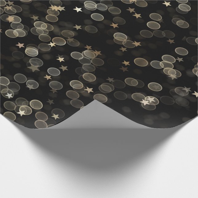 Papier Cadeau Étoiles et points d'or en noir (Coin)
