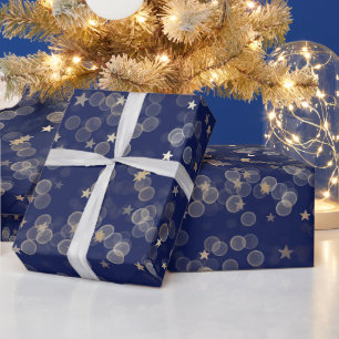 Papier Cadeau Étoiles et points d'or sur papier d'enveloppement