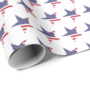 Papier Cadeau Étoiles et rayures patriotiques modernes Rouge Bla