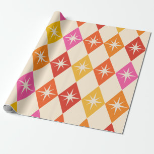 Papier Cadeau Étoiles explosives de style Mid Century Modern sur