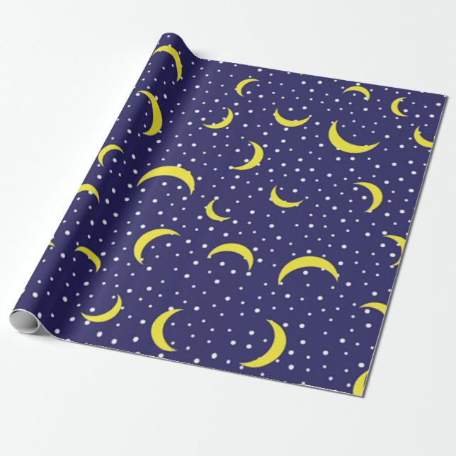 Papier Cadeau Étoiles Lumineuses & Quartier Jaune Ciel nocturne  (Déroulé)