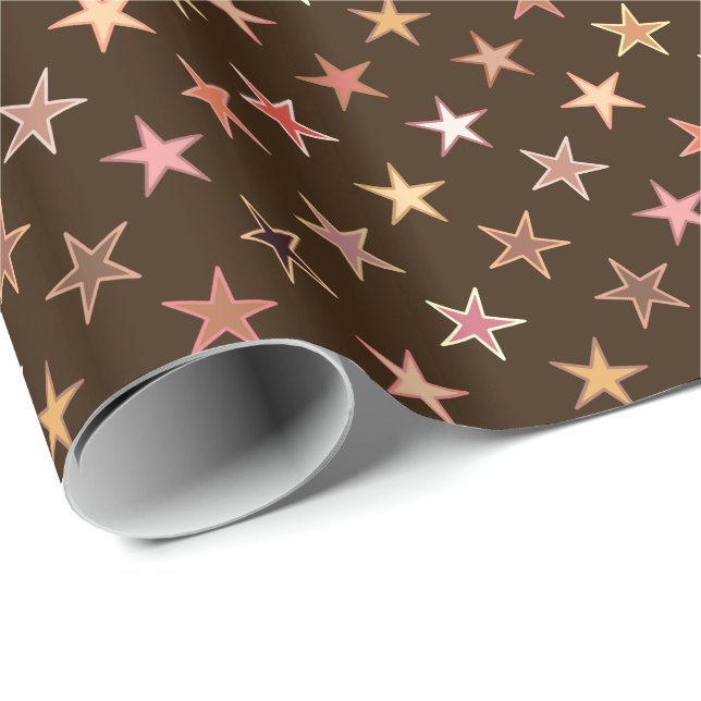 Papier Cadeau Étoiles modernes de scintillement, brun chocolat (Coin rond)