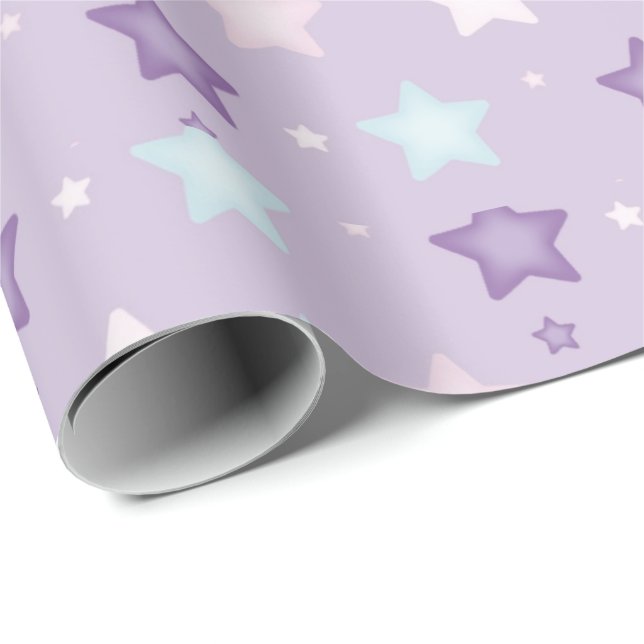 Papier Cadeau Étoiles multicolores pastel violet (Coin rond)