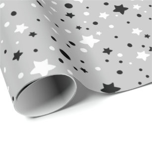 Papier Cadeau étoiles noir et blanc sur gris