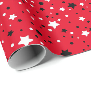 Papier Cadeau étoiles noir et blanc sur rouge