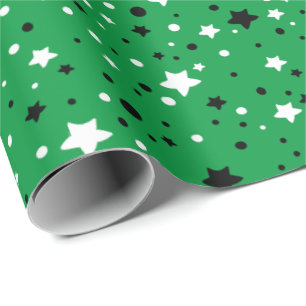 Papier Cadeau étoiles noires et blanches en vert