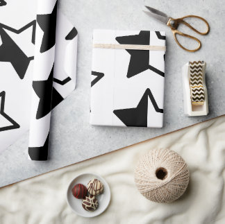 Papier Cadeau Étoiles noires et blanches modernes